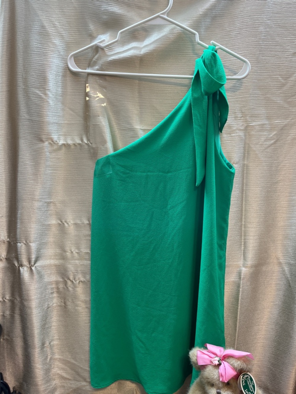 Tyche Emerald One-Shoulder Tie-Shoulder Dress